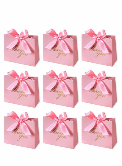 اشتري Thank You Gift Bags, 20 Pack Small Thank You Gift Bag Party Favor Bags Treat Boxes with Rose Red Bow Ribbon, Pink Pattern Paper Gift Bags Bulk for Wedding Baby Shower Business Party Supplies في السعودية