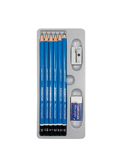 Buy Mars Lumograph Pencils In 2H, Hb, B, 2B, 4B, 6B + Free Eraser And Sharpener Blue in Egypt