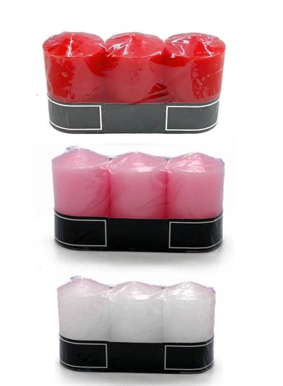 Buy Set of 9 scented candles in three colors, red, white and pink in Saudi Arabia
