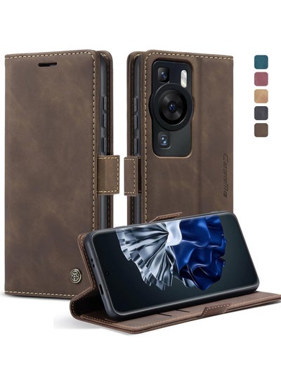 Buy CaseMe HUAWEI P60/P60 Pro Wallet Case Book Folding Flip Folio Case with Magnetic Kickstand Card Slots Protective Cover - Coffee in Egypt