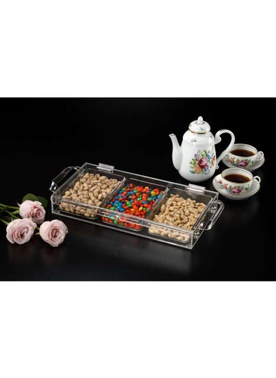 اشتري Acrylic Laser Serving Tray With 3 Compartment 39 cm في الامارات