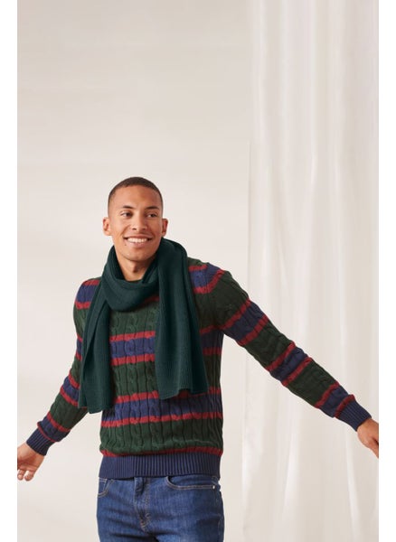 Buy Men Textured Scarf 180 x 30 cm, Green in UAE