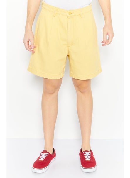 Buy Men Plain Denim Shorts, Yellow in UAE