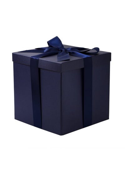 Buy Medium Birthday Gift Box With Lids, Ribbon And Tissue Paper, Collapsible Gift Box - 1 Pcs, 10X10X10 Inches, Navy Blue in Saudi Arabia