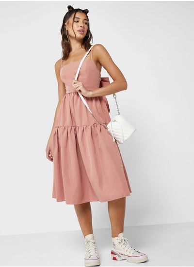 Buy Tiered Midi Dress With Back Bow Detail in UAE