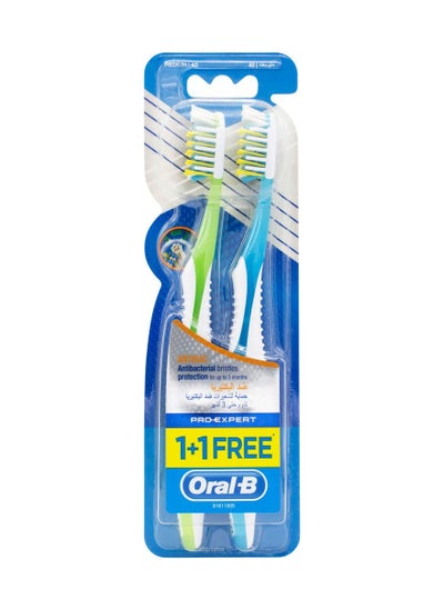 Buy ORAL-B Pro Expert Antibacterial bristles protection Medium Toothbrush multicolour pack of 2 in Saudi Arabia