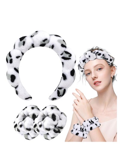 Buy 3 Pack Spa Headband for Washing Face Wristband Set Sponge Makeup Skincare Headband Wrist Towel Bubble Get Ready Hairband for Women Puffy Headwear Non Slip Thick Thin Hair Accessory in Saudi Arabia