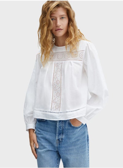 Buy Openwork Puff Sleeve Top in Saudi Arabia