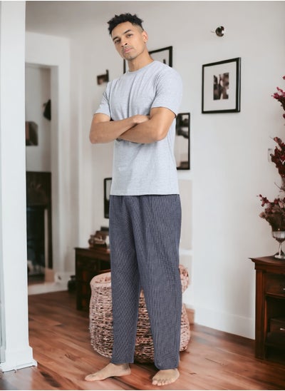 Buy Men's Cotton Pyjama Sets with Round Neck T-shirt in Grey and Woven long pants in UAE