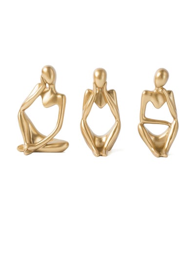 Buy Gold Decor Thinker Statue Abstract Art Sculpture, Set of 3, Gold in UAE