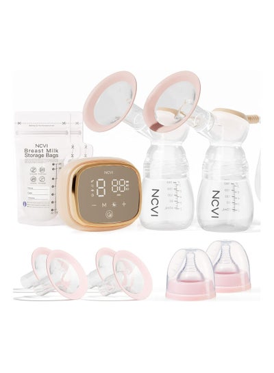 Buy Double Electric Breast Pump 8102, Upgraded 4400mAh Battery with Night Light, Portable Breast Pump for Breastfeeding, 4 Modes & 9 Levels, LED Display, With 8 Flanges, Breastmilk Bags, Nursing Pads in Saudi Arabia