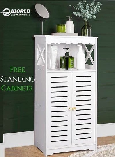Buy Free Standing Bathroom Furniture Cabinets with Two Doors and open shelf Suitable for Livingroom and Bedroom in UAE