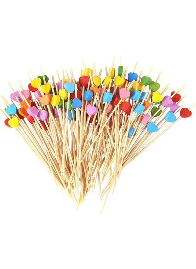 اشتري 100 Pieces Handmade 4.7" Heart Cocktail Sticks Toothpicks Sandwich Fruit Appetizer Bamboo Toothpicks Cocktail Picks Party Supplies في الامارات