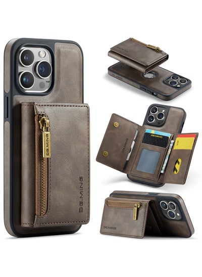 Buy CaseMe Wallet Case for iPhone 13 Pro DGMING Premium Leather Phone Case Back Cover Magnetic Detachable with Trifold Wallet Card Holder Pocket - Coffee in Egypt