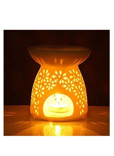 اشتري Ceramic Tealight Holder Essential Oil Candle Warmers Carved Petal White Great Decoration for Living Room, Balcony, Patio, Porch and Garden, Vase Shape في السعودية