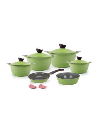 Buy 14Pieces Cookware Set Pot 18 - 20 - 24 - 28 - Frying pan 24 - Tray 26 + 4 silicone hot pot holder -Green in Egypt