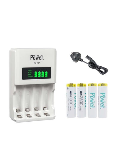 Buy 4pcs AA 1.2V 2800mAh High Capacity Rechargeable Batteries and TC-Q4 AAA AA Four Slot Independent Intelligent Quick LCD Charger for Ni-MH/Ni-CD Rechargeable Batteries with 3pin UK Plug Cable in UAE