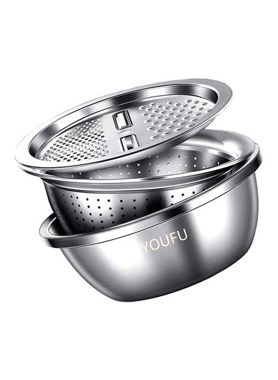 Buy New Multifunctional Stainless Steel Basin  Vegetable Cutter With Drain Basket 3 In 1  Grater/Drain Tray/Bottom Basin For Fruits  Vegetable  Food -- 11.02*11.02*4.72 Inch in Egypt