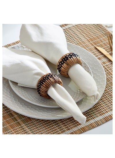 Buy Vejile 2-Piece Rattan and Wood Napkin Ring Set 5x5x5 cm in Saudi Arabia