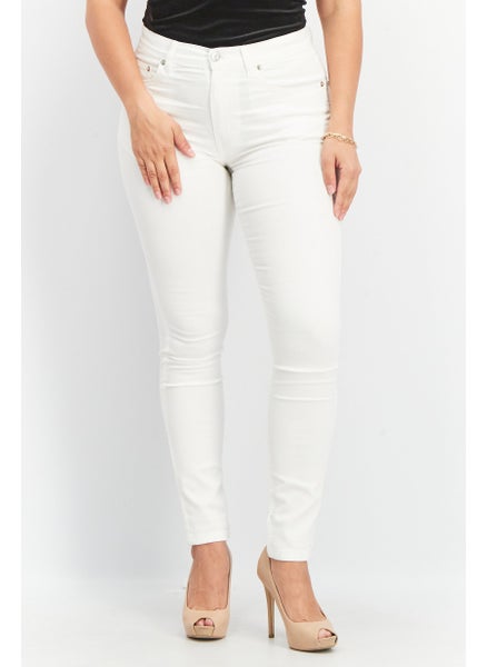 اشتري Women Regular Fit Plain Stretchable Jeans, White في السعودية