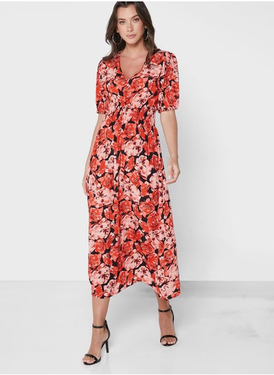 Buy Floral Print V-Neck Dress in Saudi Arabia