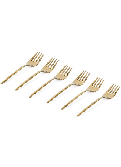 Buy Freya 6-Piece Cake Fork Set, Gold - 14 cm in UAE