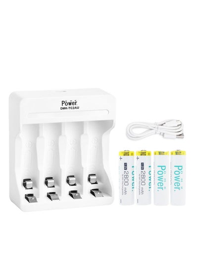 اشتري 4 pieces AA Rechargeable 2800mAh 1.2V NiMH Low Self Discharge with 4 Independent Slot USB Charger في الامارات