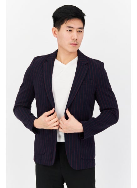 Buy Men Regular Fit Strip Formal Blazer, Navy/Maroon in UAE