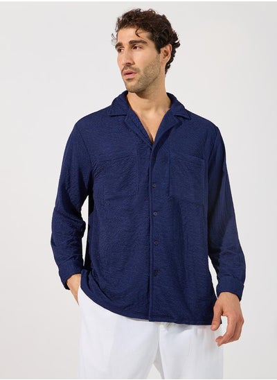 Buy Textured Relaxed Fit Shirt with Utility Buttoned Pockets in Saudi Arabia