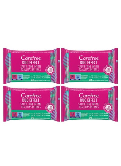 Buy Pack of 4 Carefree Intimate Wipes Green Tea And Aloe Vera 20pcs in Saudi Arabia