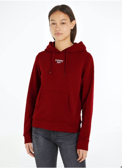 Buy Women's Essential Logo Pullover Hoodie - Cotton, Red in Saudi Arabia