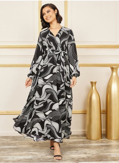 Buy Abstract Print A-Line Wrap Maxi Dress in Saudi Arabia