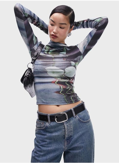 Buy High Neck Printed Crop Top in UAE