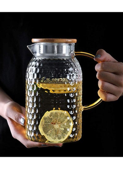 اشتري Heat Resistant Borosilicate Glass Water Pitcher With Bamboo Lid And Stainless Steel Strainer, 1800 ML في الامارات