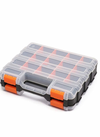 Buy Double Side Tools Organizer, Customizable Removable Plastic Dividers, Hardware Box Storage in a Slim Design, Excellent for Screws, Nuts, Small Parts, 34-Compartment, Black/Orange in UAE