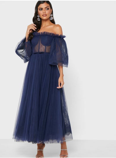 Buy Lace Tulle Bardot Dress in UAE