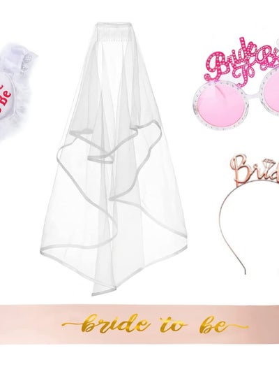 Buy Bachelorette Party Decorations 5-Pack, Bride-to-Be Sash, Veil, Crown, Garter, and Glasses - Complete Bridal Shower and Wedding Accessories Kit in Saudi Arabia