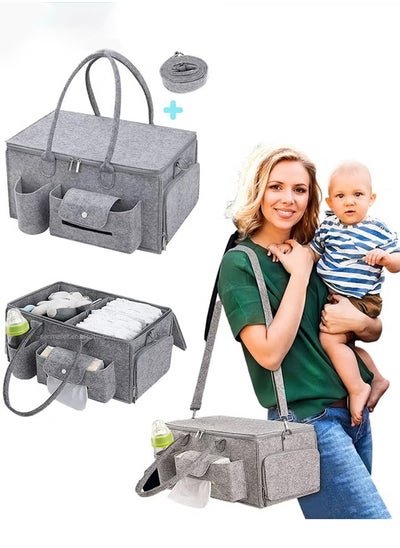 Buy Baby Diaper Caddy Organizer, Portable Diapers Storage Bag with Roll Lid and Removable Dividers for Changing Table or Car, Travel-Friendly in UAE