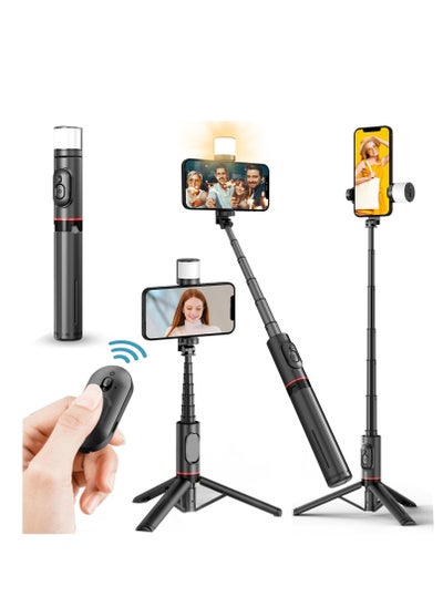 اشتري Tycom Selfie Stick For Phone Size 4.5-6.2Inch, Extendable to 85cm Selfie Stick Tripod with Bluetooth Wireless Remote Phone Holder (Q12s Black) في الامارات