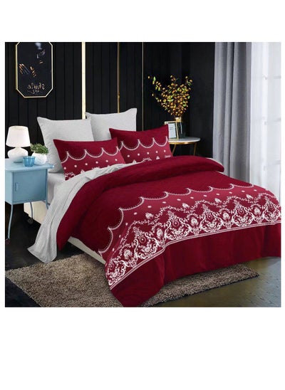 Buy Comforters 6pcs Vintage Quilted Bedding Set, Includes 1 fixed Quilt, 1 Fitted Sheet, And 4 Pillowcases,  Floral Design in UAE