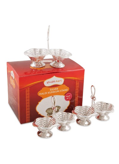 Buy Silver Plated Handmade Haldi Kumkum Set/Holder Small Size (Pack of 3) in UAE