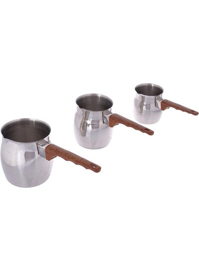 Buy 3 Piece Stainless Steel Coffee Pot With Wooden Handle Turkish Coffee Decanter Silver in Saudi Arabia