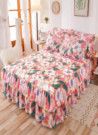 اشتري 1/3pcs 15 Inch Drop 3D Digital Floral Pattern Printed Ruffled Bed Skirt Sheets with Pillow Shames Set Soft & Comfortable Bedspread Coverlet Bed Skirts في السعودية