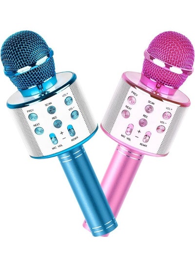 Buy 2-Pack Kids Karaoke Microphones - Portable Bluetooth Singing Toys for Girls and Boys, Perfect Birthday Gifts (Blue & Pink) in UAE