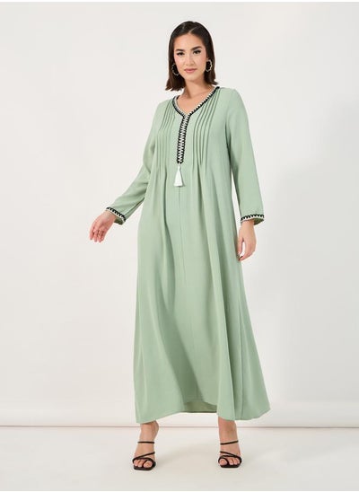 Buy Pintuck Detail Jalabiya with Tassel Trim in Saudi Arabia