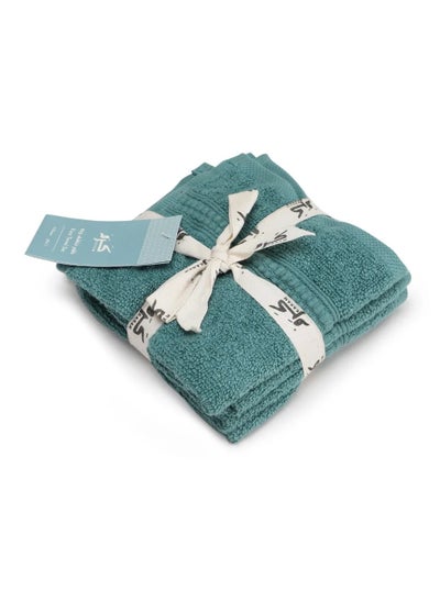 Buy Al Karam Solid Zero Twist Dobby Terry Wash Towel 4-Piece Set (Dark Green) in Saudi Arabia