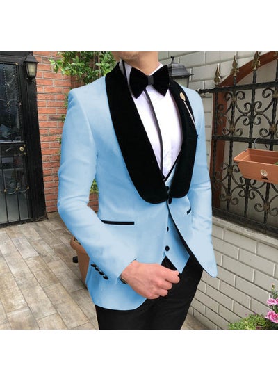 اشتري Plus Size Mens Suit Slim Fit Groomsmen Tuxedo Light blue في السعودية