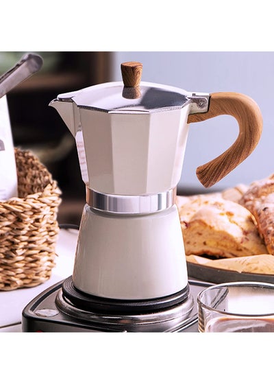 اشتري Coffee Pot, Moka Pot Italian Coffee Maker,300ml Stovetop Espresso Maker for Gas or Electric Ceramic Stovetop Camping Manual Cuban Coffee Percolator for Cappuccino or Latte (White) في الامارات