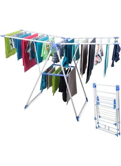 اشتري Laundry rack and clothes drying rack, white and blue, 133x58x95 cm في السعودية