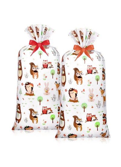 اشتري 2 Pcs 70"X 40" Extra Large Jumbo Gift Bag For Giant Gifts, Extra Big Plastic Present Bag For Huge Gifts Wrapping Bags With 2 Rolls Ribbons For Birthday Party(Animal Style) في الامارات